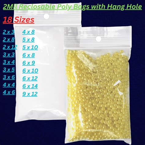 Clear Reclosable Zip Plastic Poly Bags 9 X 12 And 100 Bags 2 Mil Hang Hole With Resealable Top