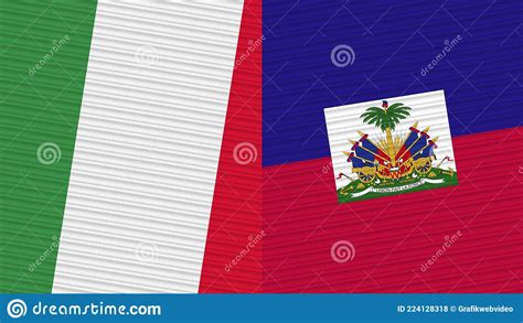 Haiti And Italy Flags Together Fabric Texture Illustration Stock