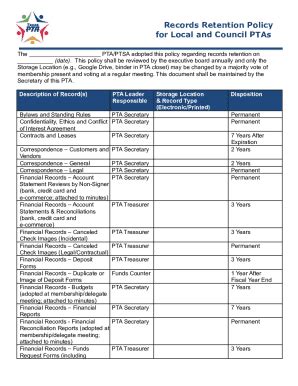 Fillable Online Records Retention And Destruction Policy CAPTA