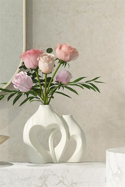 Zormon White Vases For Decor Heart Shaped Ceramic Vase Set Of 2