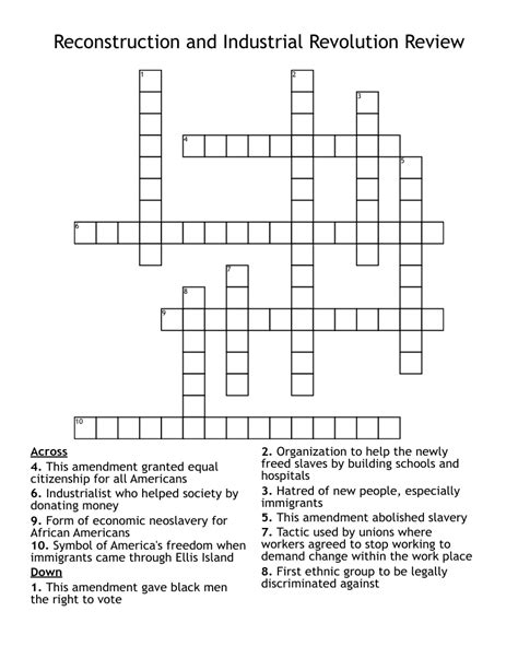 Reconstruction And Industrial Revolution Review Crossword Wordmint