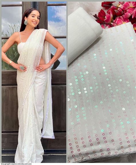 Fancy Georgette Sequence Embroidery Work Saree
