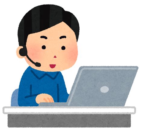 無料イラスト かわいいフリー素材集 いろいろなインカムをつけてパソコンを使う人のイラスト