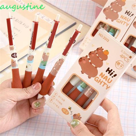 AUGUSTINE 4pcs Box Capybara Gel Pen Cartoon Black Ink Signature Pen