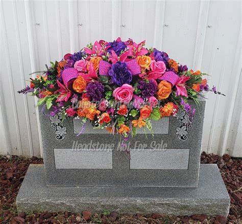 Hot Pink Purple Orange Large Cemetery Headstone Saddle-Grave Headstone ...