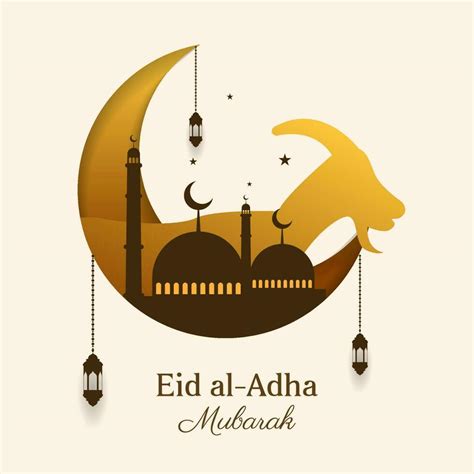 Eid Alabama Adha Mubarak Saludo Tarjeta Con Creciente Y Oveja