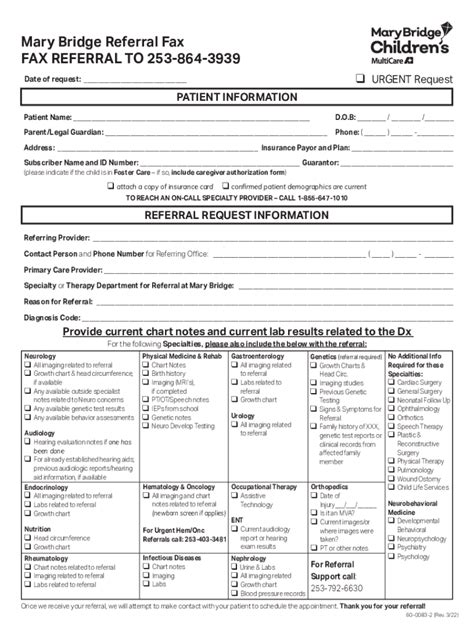 Fillable Online Mary Bridge Referral Cover Sheet Fax Referral To