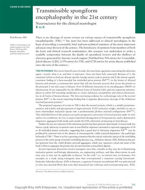 Transmissible Spongiform Encephalopathy In The 21st Century Neurology