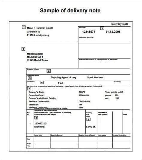 Delivery Note Templates Word Excel Samples