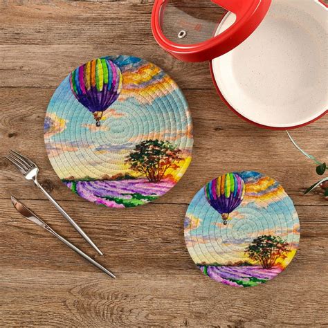 SKYSONIC Purple Lavender Fields Pot Holders Trivets Pcs Heat Resistant Trivets Hot Air