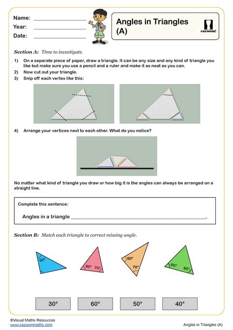 Angles In Triangles A Worksheet Key Stage 2 Pdf Geometry Worksheets