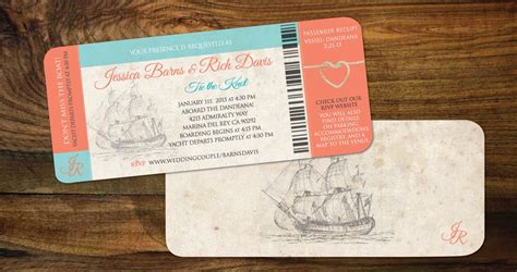 Wedding Boarding Pass Cruise Yacht Ship Wedding Invitations Vintage Blue Coral Aged