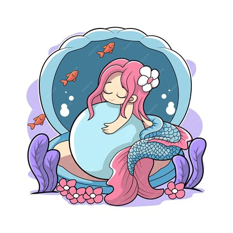 Premium Vector Mermaid Cute Kawaii Huge A Pearl Vector Illustration