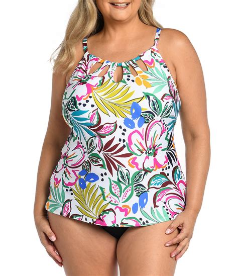 24th And Ocean Plus Size Sketched Floral Keyhole High Neck Underwire