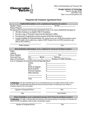 Fillable Online Finaid Gatech Financial Aid Transient Agreement Form