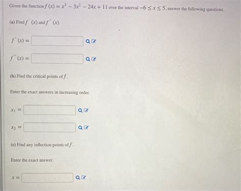 Solved Given The Function F X X3 3x2 24x 11 Over