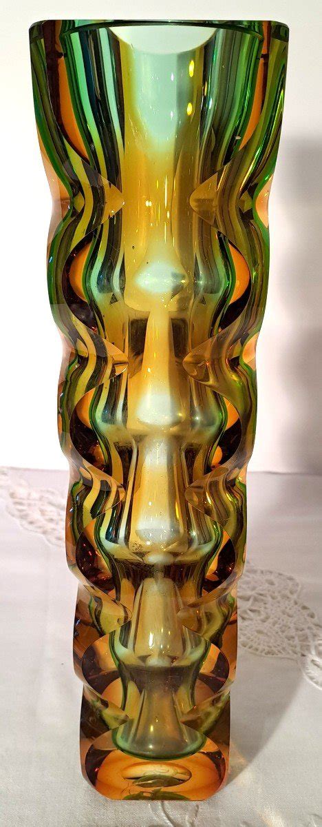 Proantic Vintage Bohemian Crystal Vase By Oldrich Lipsky Exbor Czech