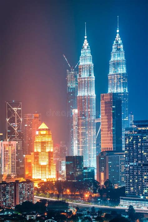 Cityscape Of Kuala Lumpur City Skyline At Night In Malaysia Stock Image