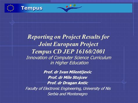 Reporting On Project Results For Joint European Project Tempus CD JEP