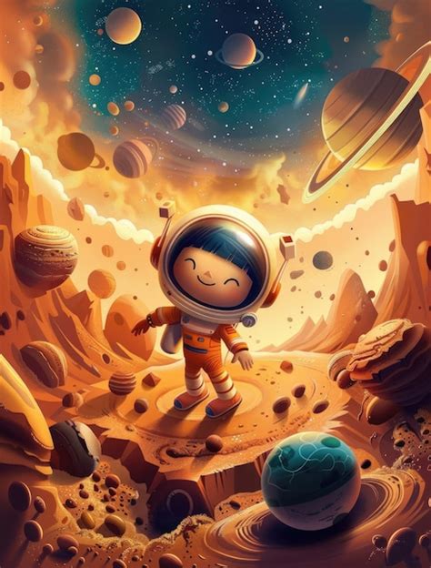 Sicht Auf Zeichentrickfilme Von Planeten Mit Astronauten Ki