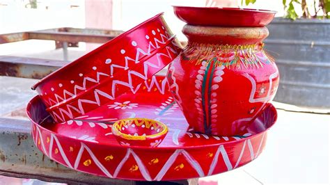 Happy Diwali Beautiful Creative Karwa Chauth Puja Thali Decoration