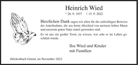 Traueranzeigen Von Heinrich Wied 57trauer De