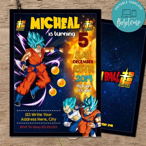 Archivo digital de invitación editable Son Goku Dragonball Z Bobotemp