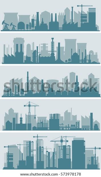 Industrial City Skyline Sets Stock Vector (Royalty Free) 573978178 ...