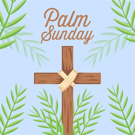 Flat Design Vector Palm Sunday Illustration With Cross And Palm Leaves