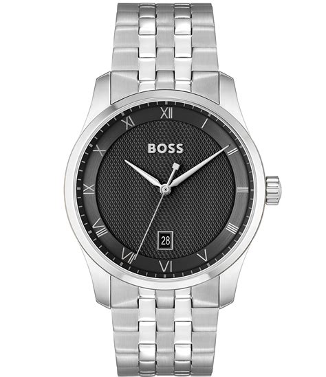 Hugo Boss Men S Principle Quartz Analog Stainless Steel Black Dial Bracelet Watch Hamilton Place