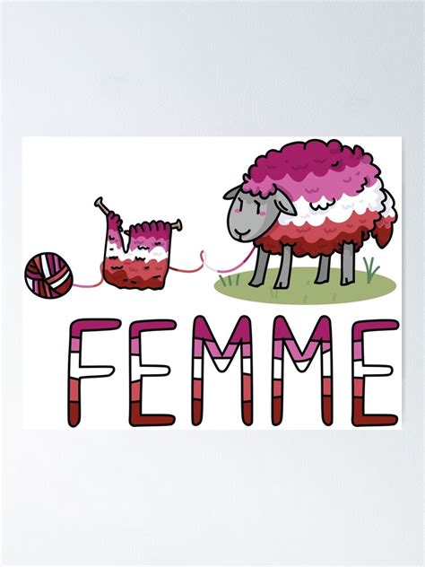 Cute Femme Lesbian Fluffy Sheep Cartoon Vector Illustration Motif Set Poster For Sale By