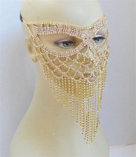 Gold Rhinestone Masquerade Face Mask Sparkling Face Mask Etsy Cute