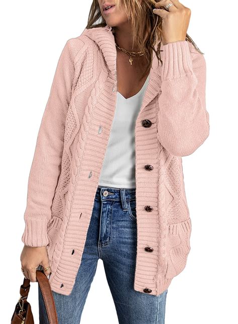 Eytino Hooded Cardigan Sweaters For Women Long Sleeve Button Down Knit