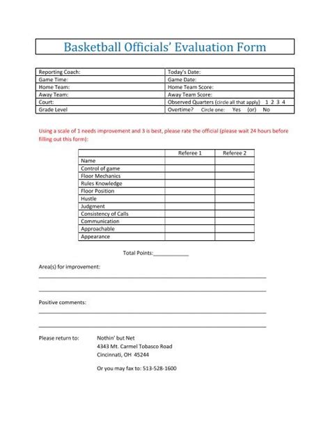 Basketball Officials Evaluation Form