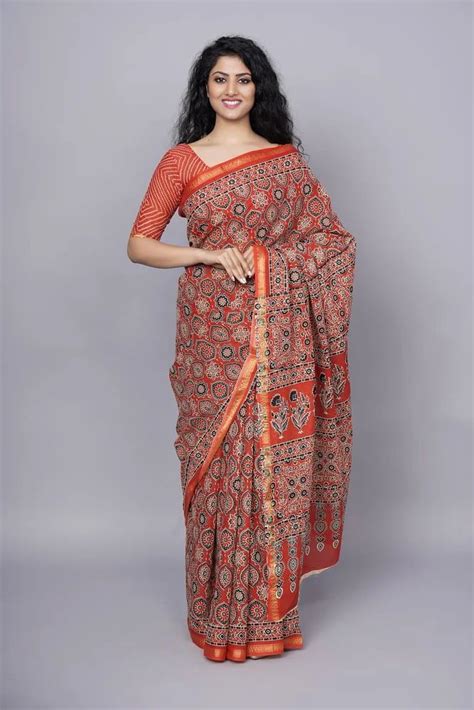 Ajrakh Printed Cotton Sarees At Rs In Jaipur Id