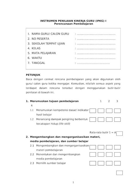 Pdf Contoh Instrumen Penilaian Kinerja Guru Dokumentips