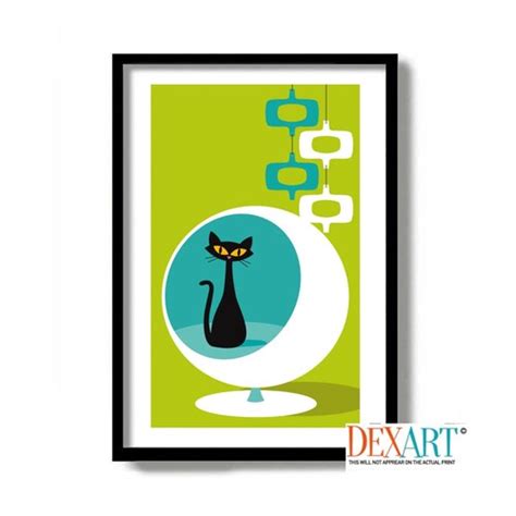 Mid Century Modern Art Print Atomic Cat Wall Art Cat Lover Etsy