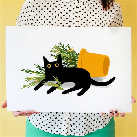 Black Cat Knocking Over Van Goghs Sunflowers Funny Cat Art Etsy