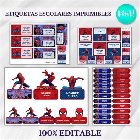 Kit Imprimible Etiquetas Escolares Spiderman Editables