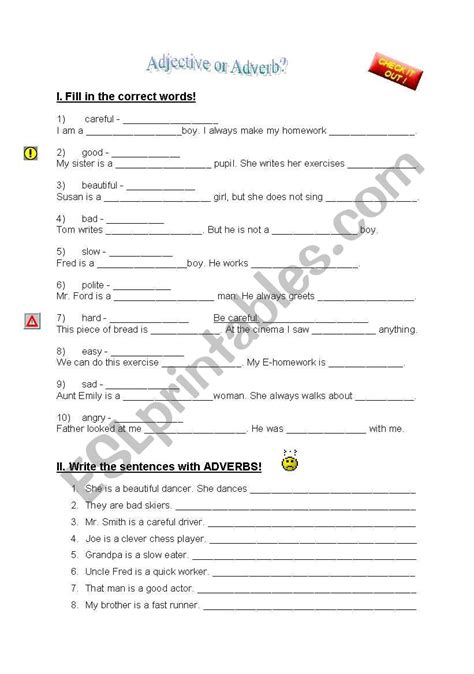 Identifying Adjectives And Adverbs Worksheet