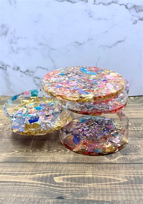 Round Pastel And Glitter Resin Swivel Jewelry Box With Lid Etsy