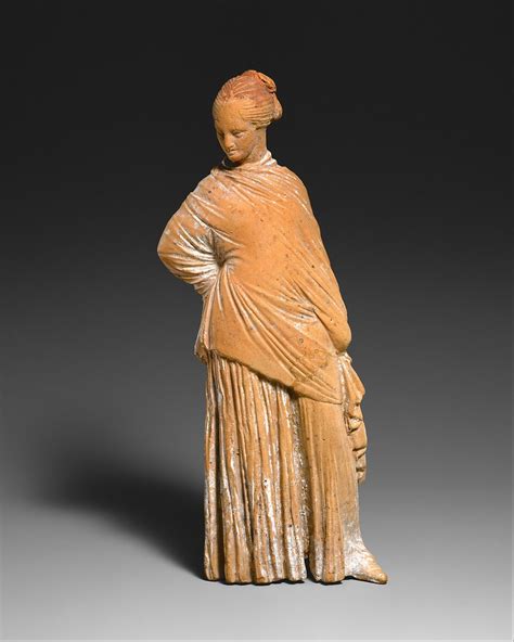 Terracotta statuette of a standing woman | Greek, probably Boeotian ...