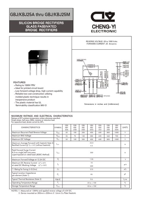 KBJ25B Datasheet SILICON BRIDGE RECTIFIERS