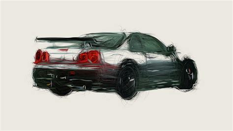 Nissan Skyline R34 Nismo Car Drawing Digital Art By Carstoon Concept Fine Art America