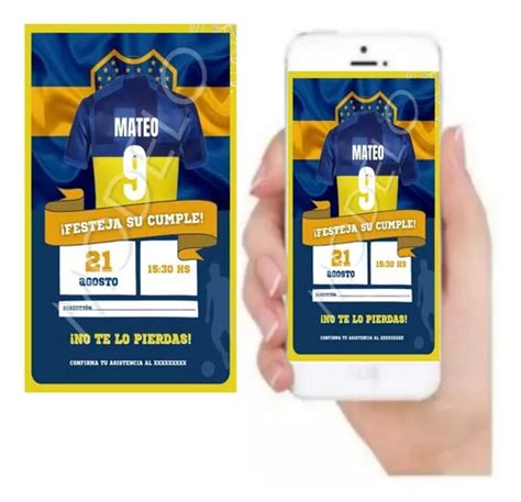 Tarjeta Invitación Digital Cumpleaños Boca Juniors Meses sin intereses