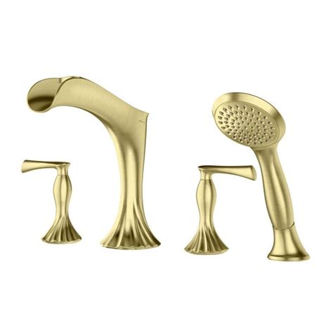 Pfister Rhen Brushed Gold 2 Handle Residential Deck Mount Roman Bathtub Faucet With Hand Shower