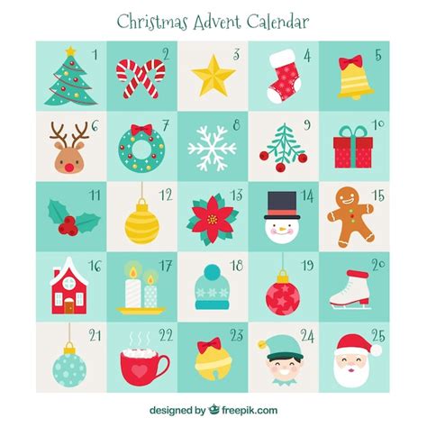 Calendario Navide O De Adviento Dibujado A Mano Vector Gratis