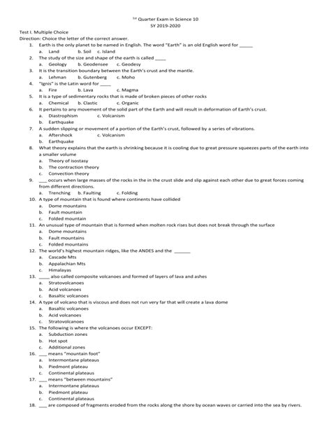 1st Periodic Test Science 10