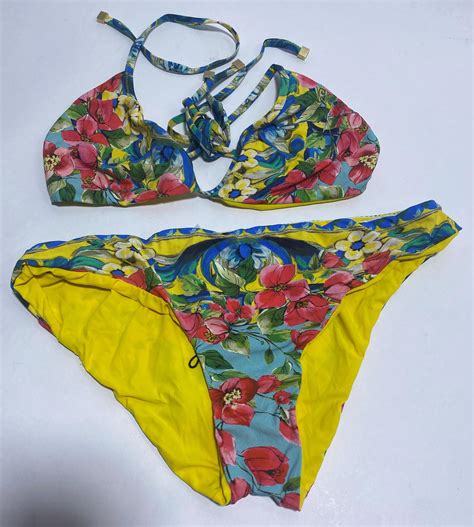 Lot A Yellow Bikini With Pink Hibiscus Marked Dolce Gabbana Size