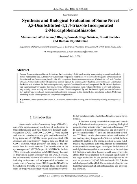 Pdf Synthesis And Biological Evaluation Of Some Novel 35